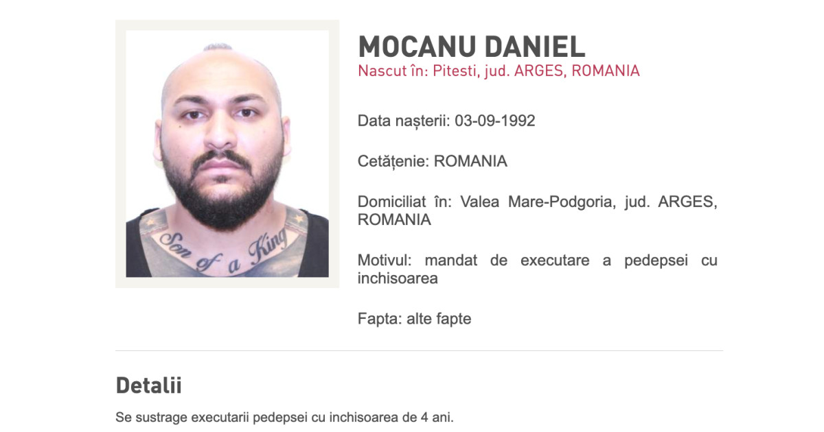 Dani Mocanu, dispărut după ce a primit o condamnare de patru ani de închisoare. Poliția l-a pus în urmărire.