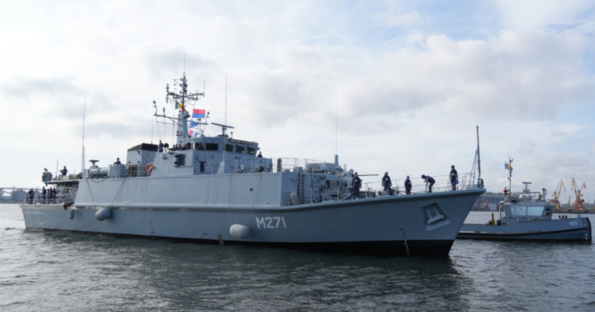 Vânătorul de mine achiziționat de România de la Marina Regală Britanică a sosit în portul militar Constanța.