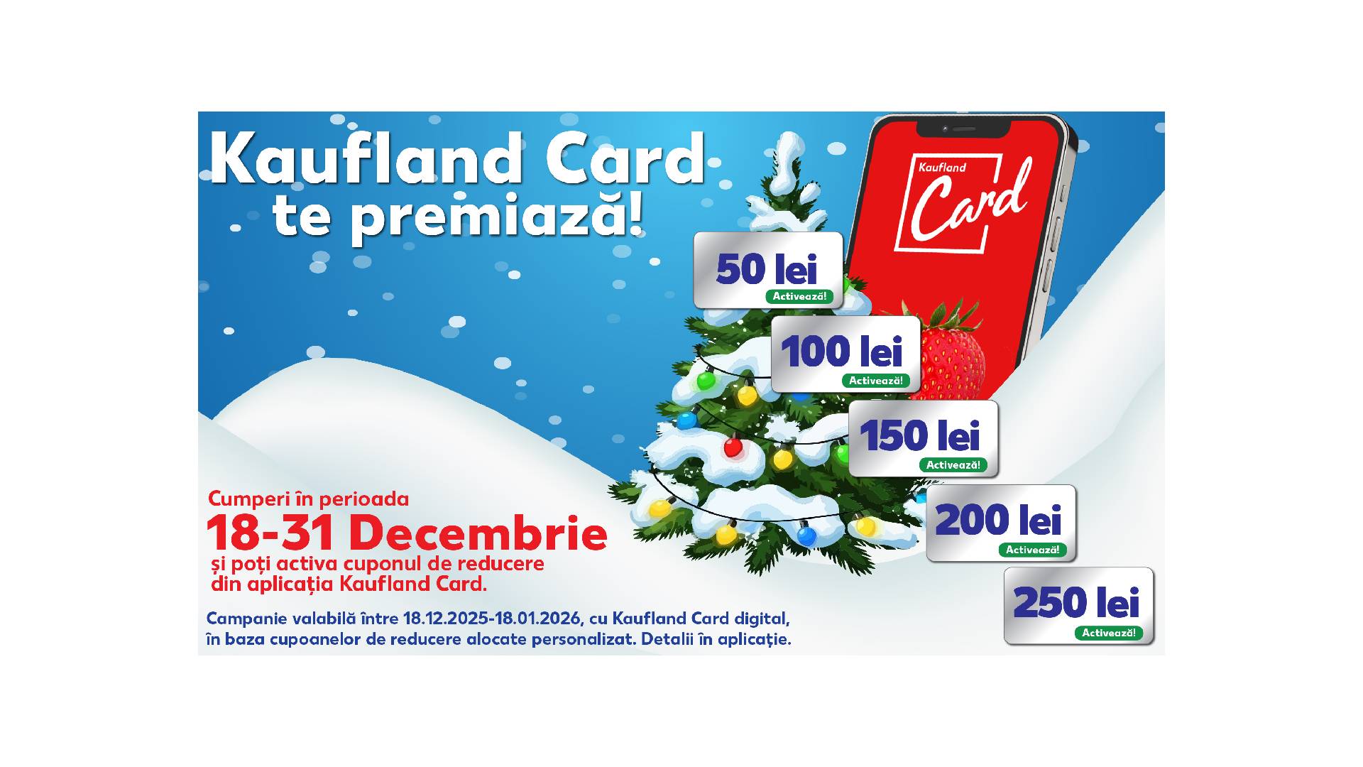 Achiziții benefice de sărbători cu vouchere de până la 250 lei în Kaufland Card