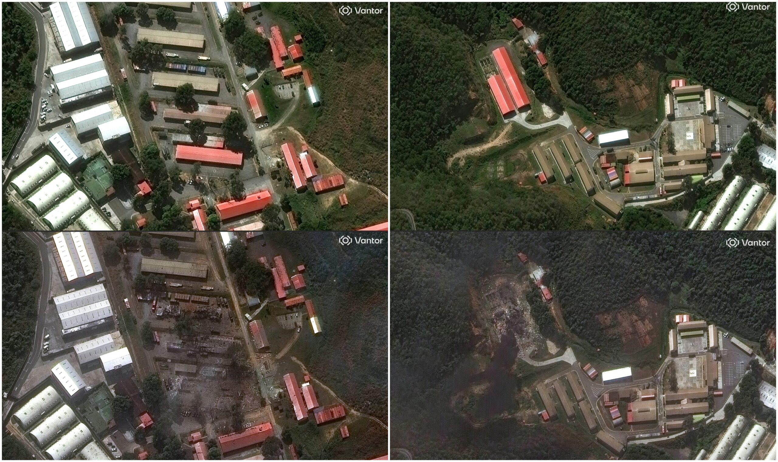 Imagini din satelit cu Fuerte Tiuna, fortăreața militară unde se ascundea Maduro, înainte și după atacul american, evidențiind pagubele cauzate.