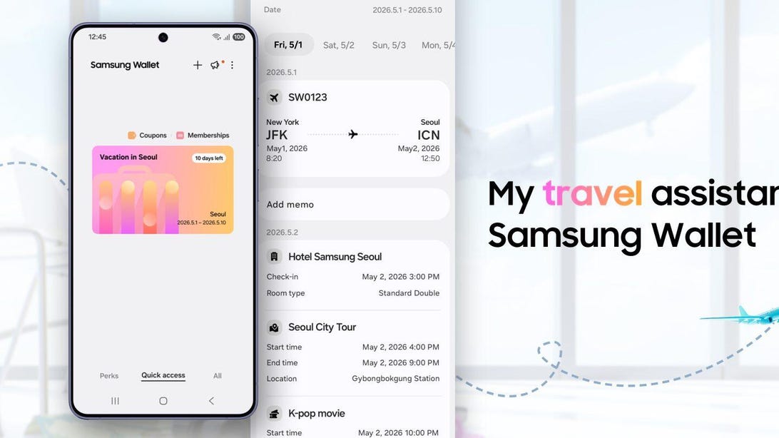Noua funcție de portofel a Samsung găsește planurile tale de călătorie și creează un itinerar.