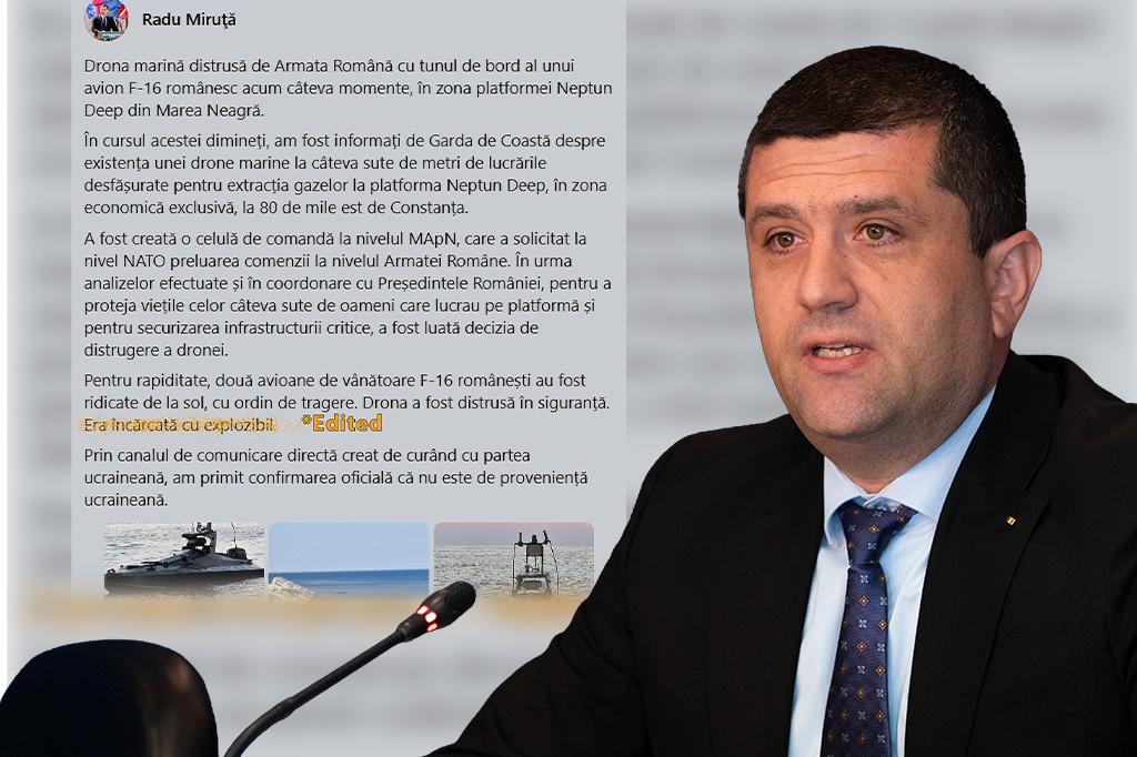 Drona doborâtă lângă platforma Neptun Deep „conținea explozibil”, anunță Miruță, după ce a eliminat această informație din mesajul inițial.