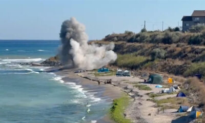 Momentul detonării dronei găsite la Tuzla, confirmată de MApN ca având încărcătură explozivă.